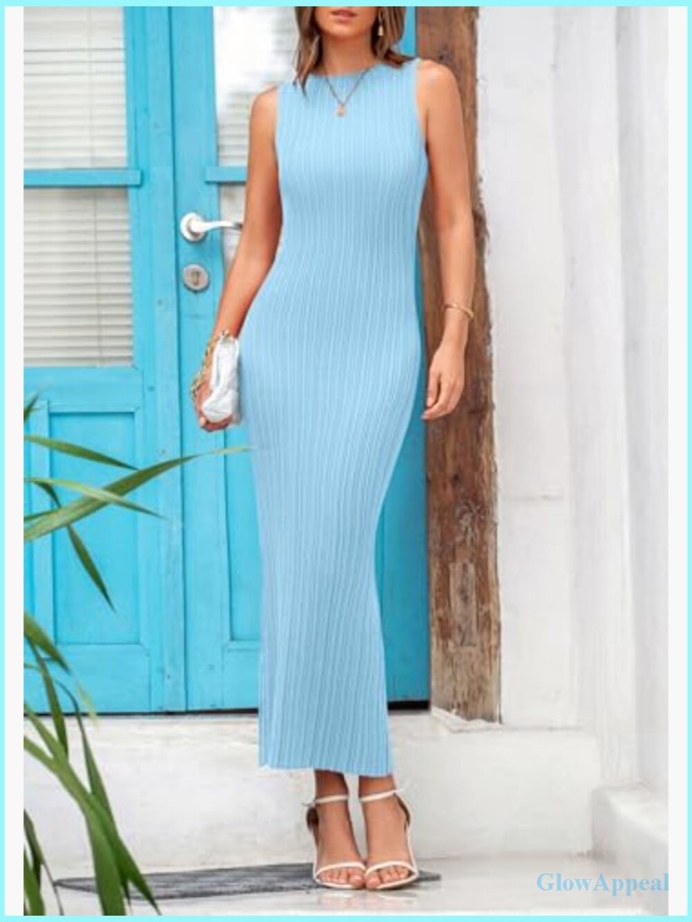 Sleeveless Maxi Bodycon Dress Ribbed Knit Summer Casual Slim Fit - Picture 3 of 7